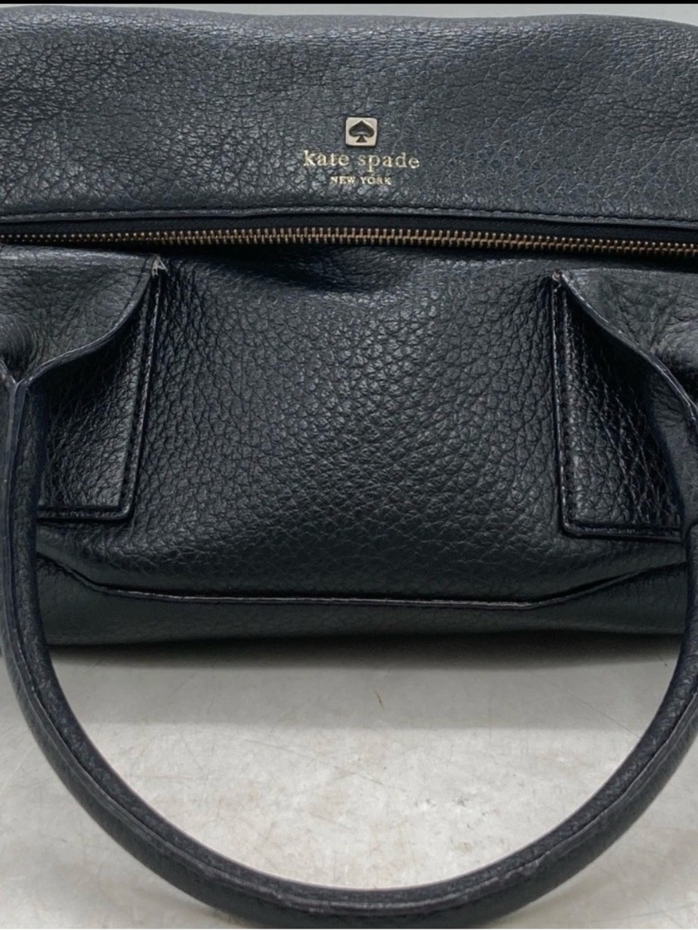 kate spade Black Pebbled Leather Satchel with Gold Logo